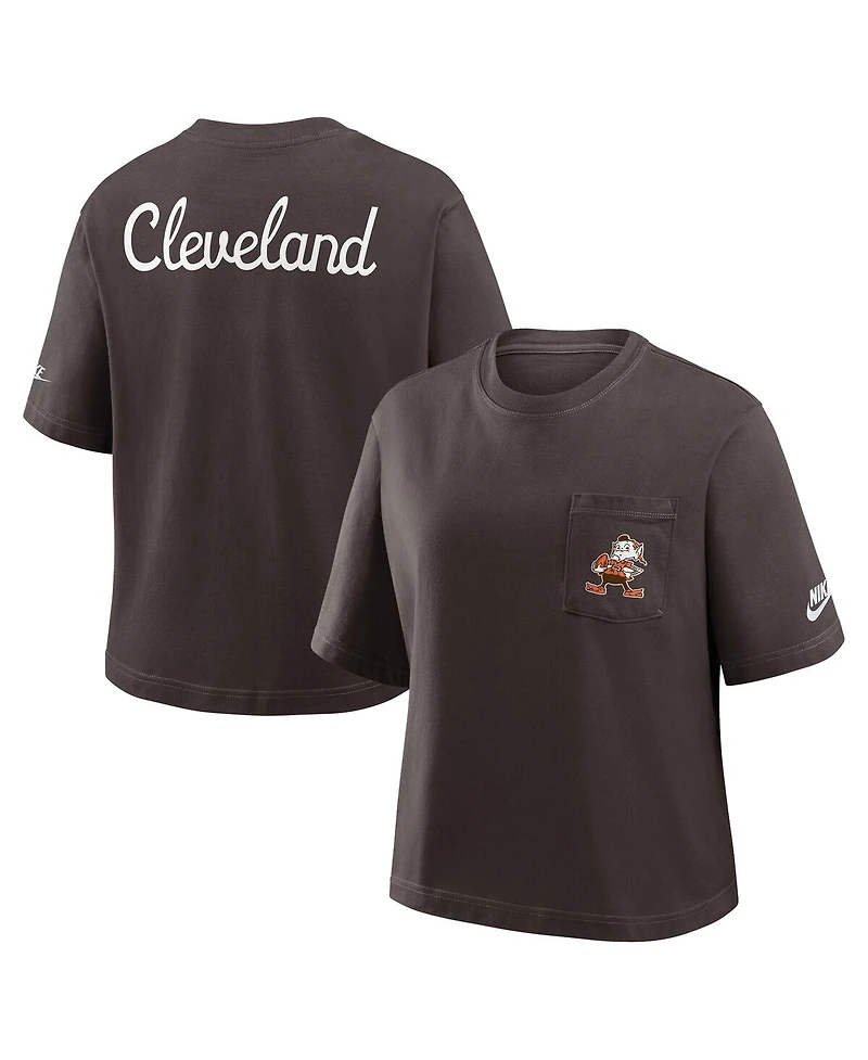 Nike Women's Brown Cleveland Browns Rewind Pocket Boxy T-Shirt