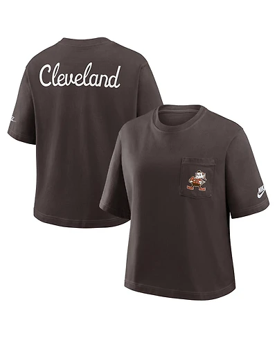 Nike Women's Brown Cleveland Browns Rewind Pocket Boxy T-Shirt