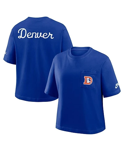 Nike Women's Navy Denver Broncos Rewind Pocket Boxy T-Shirt