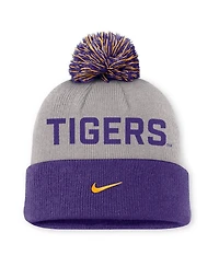 Nike Men's Gray/Purple Lsu Tigers Primetime Peak Cuffed Knit with Pom Hat