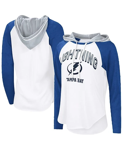 G-iii 4Her by Carl Banks Women's White/Royal Tampa Bay Lightning Vip Raglan Long Sleeve Hoodie T-Shirt