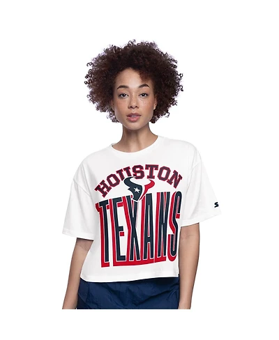 Starter Women's White Houston Texans Play the Ball Boxy Cropped T-Shirt