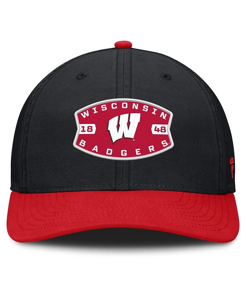 Fanatics Men's Black/Red Wisconsin Badgers Adapt Adjustable Trucker Hat