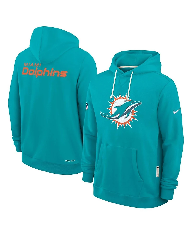 Nike Men's Aqua Miami Dolphins Sideline Initial Home Performance Pullover Hoodie