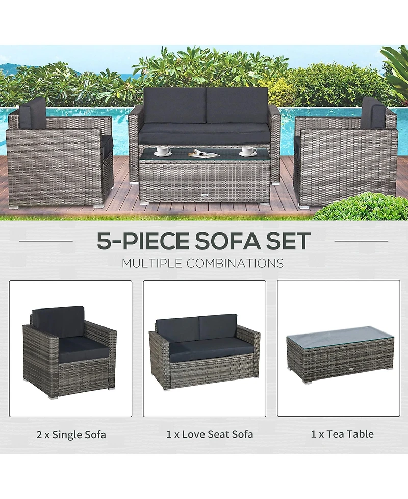 Outsunny 4-Piece Rat Furniture Set, Chairs, Loveseat, and Table