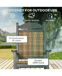Outsunny Outdoor Rocking Chair, Hdpe Pe Wicker Padded Porch Rocker,
