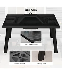 Outsunny 34" Fire Pit with Grill, Spark Screen, Fire Poker, Cover, Table Lip,