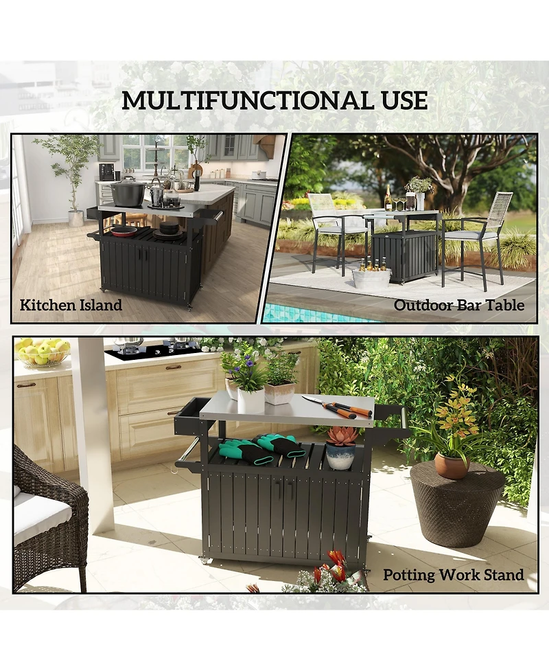 Outsunny Outdoor Bar Cart with Storage, Hdpe Kitchen Cart,