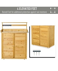 Outsunny Backyard Garden Tool Storage & Potting Bench w/ 2 Magnetic Close Doors