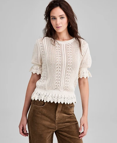 And Now This Women's Round-Neck Open-Knit Sweater, Macy's Exclusive