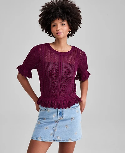 And Now This Women's Round-Neck Open-Knit Sweater, Macy's Exclusive
