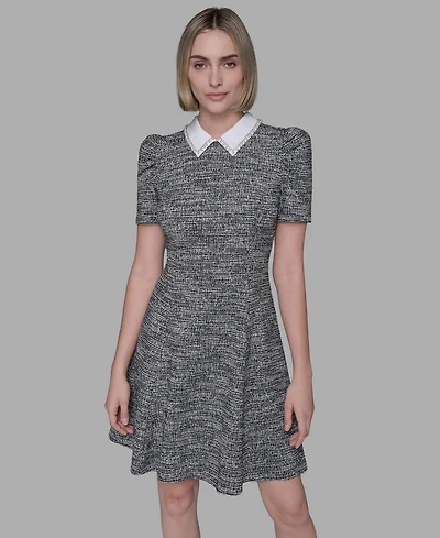 Karl Lagerfeld Paris Women's Collared Tweed A-Line Dress