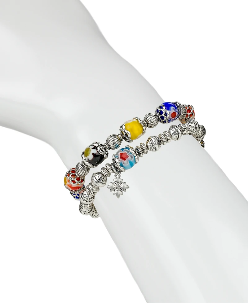 Patricia Nash Beaded Silver-Tone Two-Strand Stretch Bracelet Set