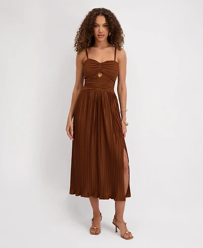 Siena Women's Pleated Woven Sleeveless Midi Dress