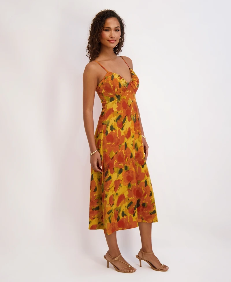 Siena Women's Printed Satin Sleeveless V-Neck Maxi Dress