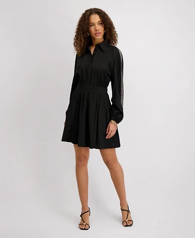 kensie Women's Long-Embellished-Sleeve A-Line Dress