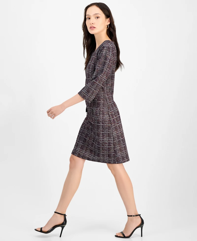 Connected Petite Printed Ponte 3/4-Sleeve Sheath Dress