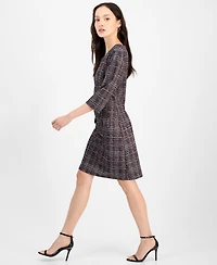 Connected Petite Printed Ponte 3/4-Sleeve Sheath Dress