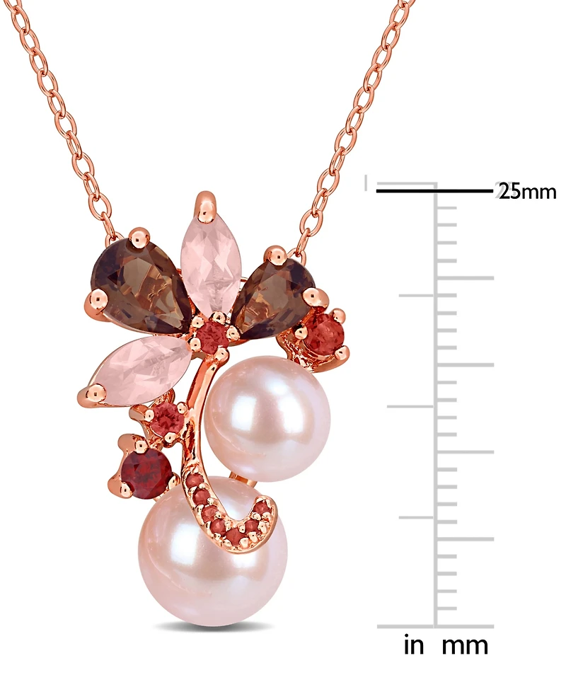 Macy's Pink Cultured Freshwater Pearl (7 & 8-1/2mm) & Multi-Gemstone (1 ct. t.w. Smokey Quartz; 3/4 ct. t.w. Rose Quartz; 3/8 ct. t.w. Garnet) Cluster