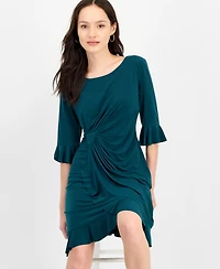Connected Petite 3/4-Sleeve Ruffle Jersey Dress