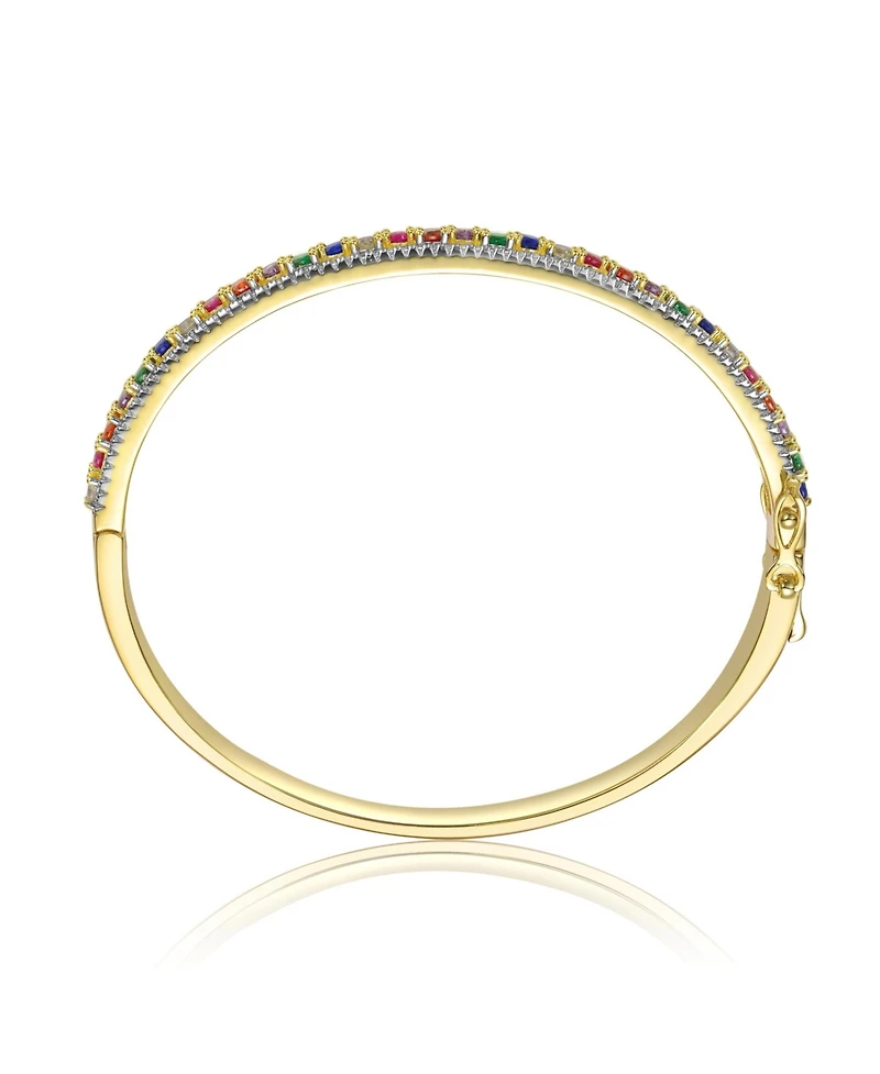 Rachel Glauber 14K Gold Plated with Round Clear & Multi-Colored Cubic Zirconia Bangle Bracelet