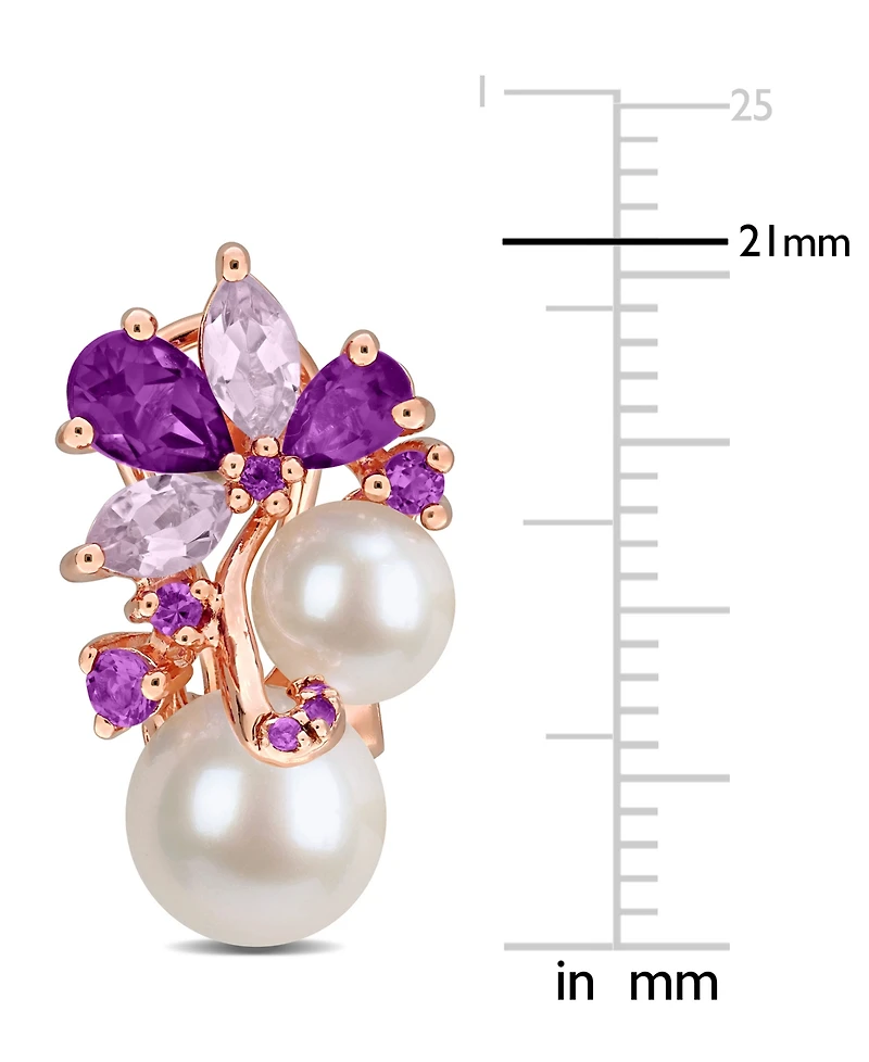 Cultured Freshwater Pearl (6 & 8mm) & Amethyst (2-1/5 ct. t.w.) Cluster Omega Back Earrings in 18k Rose Gold Flash-Plated Sterling Silver