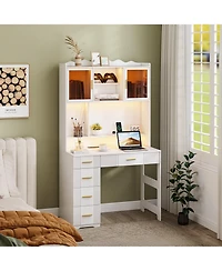 Vlsrka Office study computer desk with charging station and Led lights