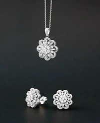 Wrapped In Love Diamond Round Baguette Floral Pendant Necklace Matching Stud Earrings Collection In 14k White Gold Exclusively At Macys