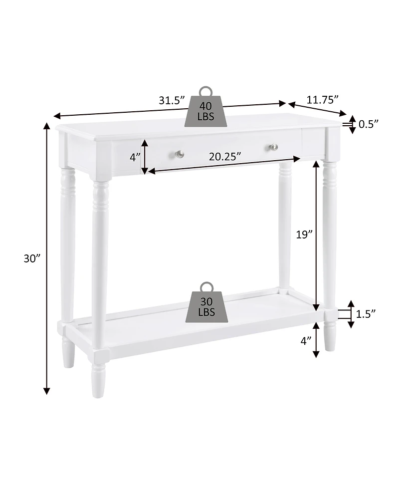 Convenience Concepts 11.75" Wood French Country Manor No Tools 1-Drawer Hall Entryway Table