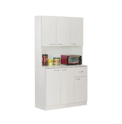 Basicwise Wooden Kitchen Pantry Storage Cabinet with Drawer, Doors and Shelves, White