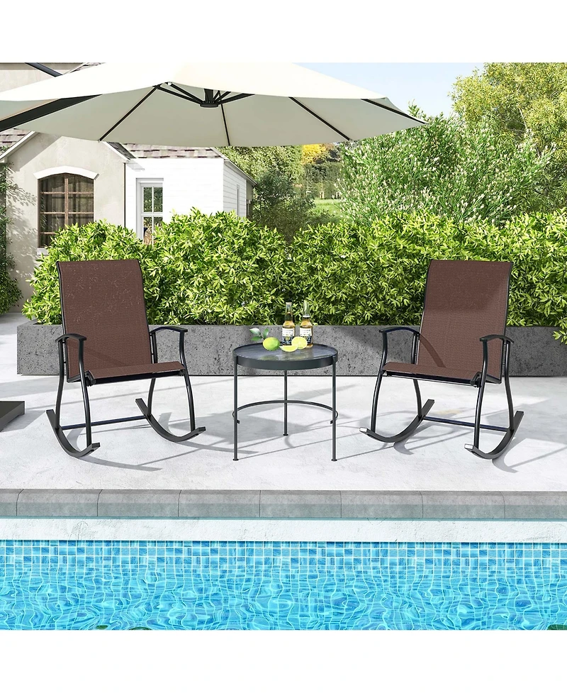 2 Pcs Outdoor Rocking Chairs with Breathable Backrest Smooth Safe Design