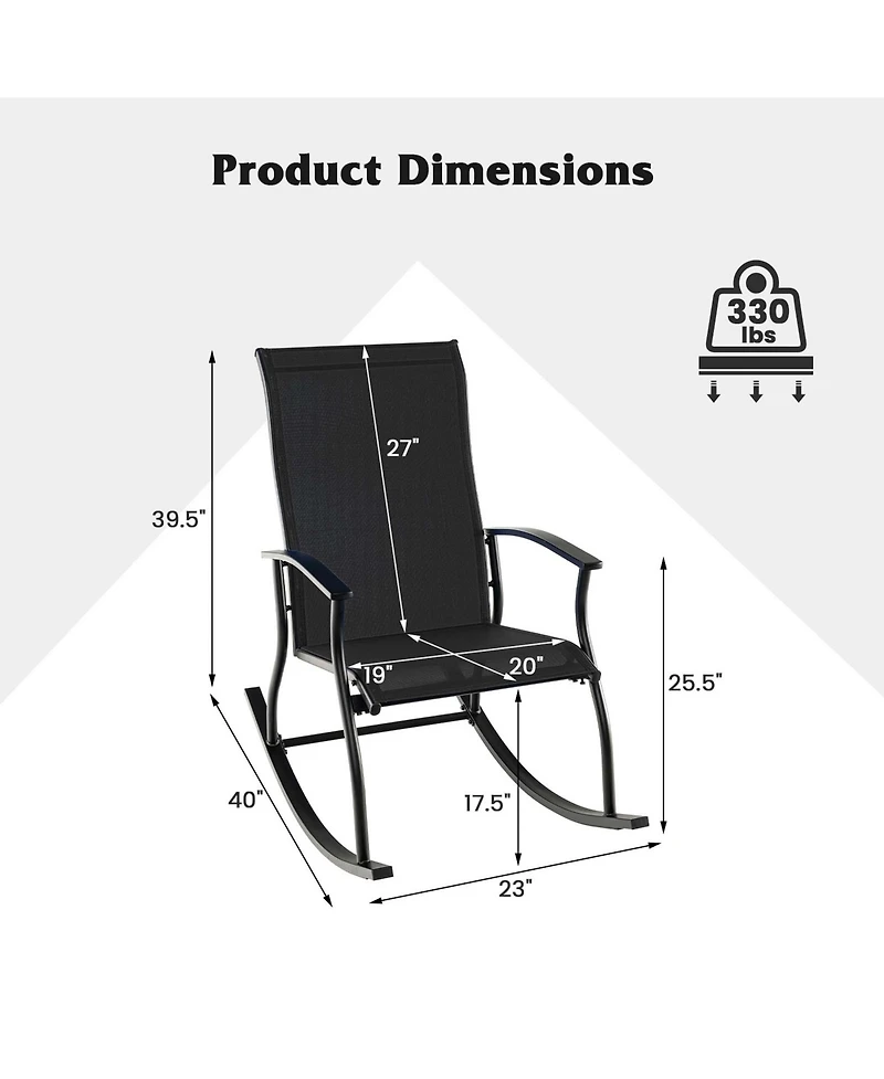 2 Pcs Outdoor Rocking Chairs with Breathable Backrest Smooth Safe Design