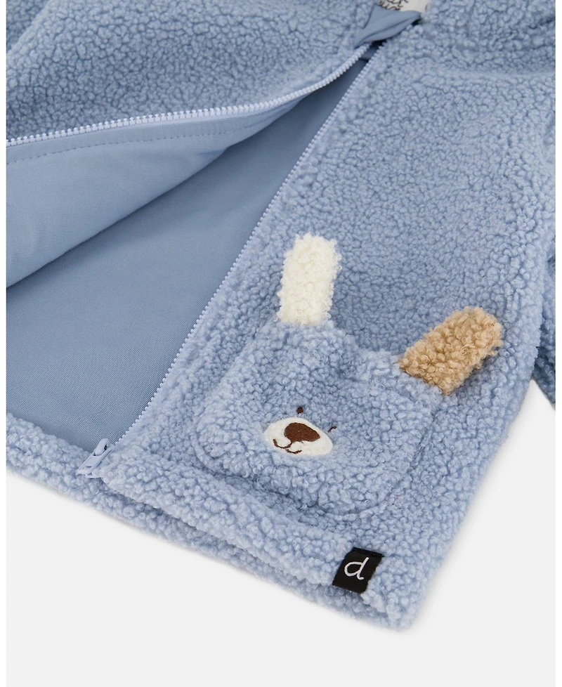 Deux par Baby Boy Plush Hooded Jacket Light Blue