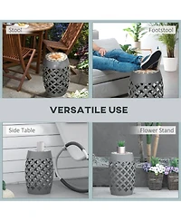 Outsunny 12" Round Patio Outdoor Footstool, Garden Mosaic Accent Side Table, Plant Stand