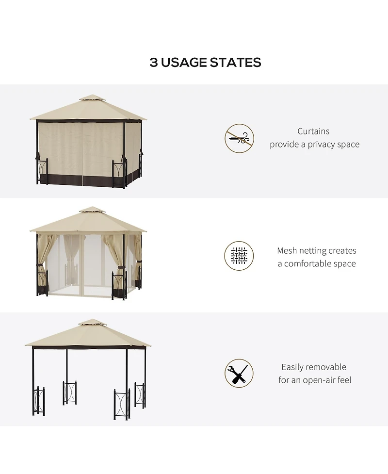Outsunny 13' x 11' Patio Gazebo, Fancy Steel, 2 Tier Roof