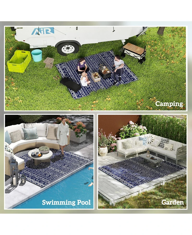 Outsunny Outdoor Rug, 8' x 10' Plastic Straw, Geometric