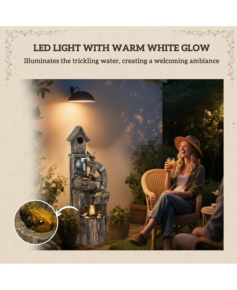 Outsunny 2-in-1 Outdoor Water Fountain with Birdhouse, Outdoor Waterfall