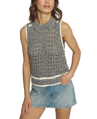 Central Park West Women's Sleeveless Cropped Open Stitch Top
