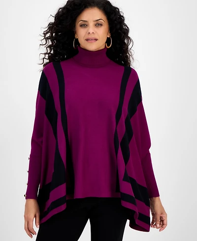 Jm Collection Women's Stripe Turtleneck Poncho Sweater, Macy's Exclusive
