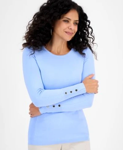 Jm Collection Womens Button Sleeve Crewneck Sweater Pxs 4x Created For Macys