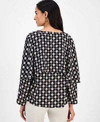 Jm Collection Women's Printed Split-Neck Blouse, Macy's Exclusive
