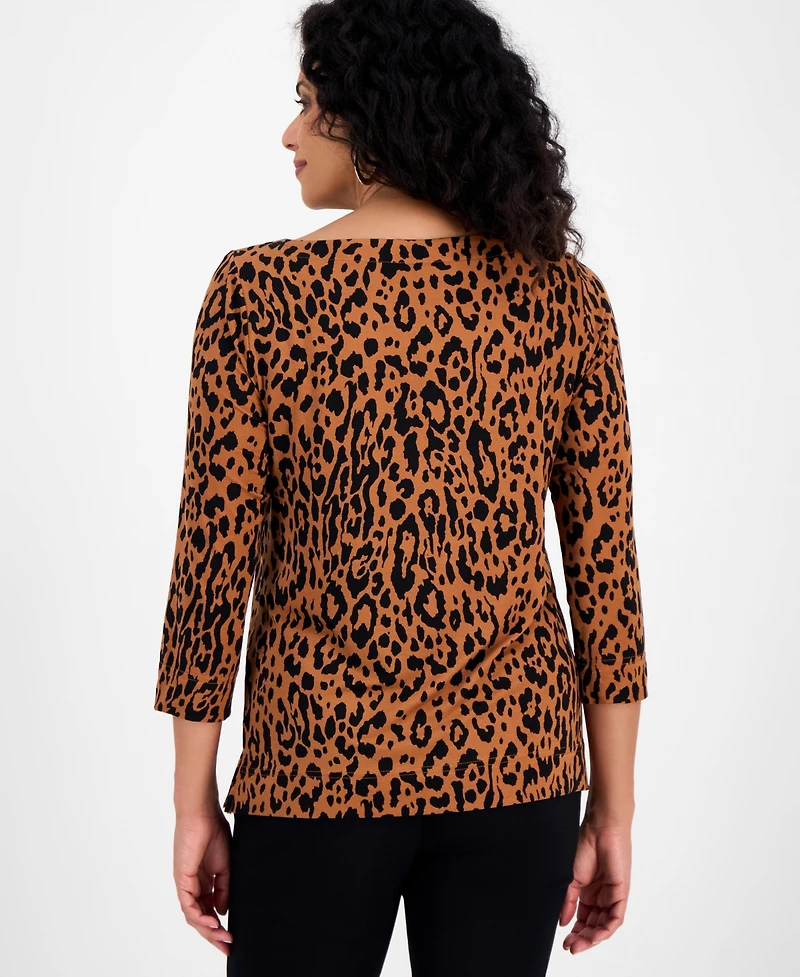 Jm Collection Women's Printed 3/4-Sleeve Boat-Neck Top, Macy's Exclusive