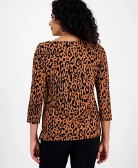 Jm Collection Women's Printed 3/4-Sleeve Boat-Neck Top, Macy's Exclusive