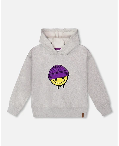 Deux par Boy Pullover Fleece Hooded Sweatshirt Light Heather Gray