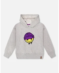 Deux par Boy Pullover Fleece Hooded Sweatshirt Light Heather Gray
