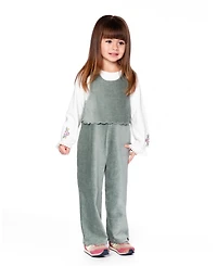 Deux par Big Girls Stretch Velour Faux-Layered Overalls Jade Green