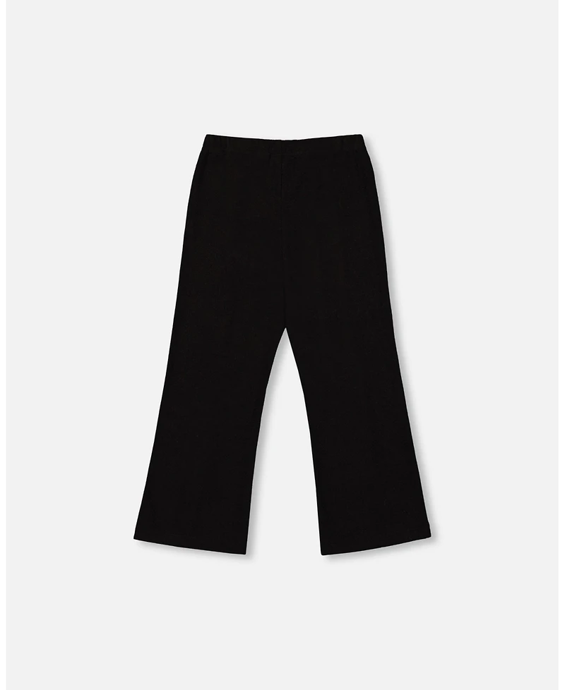 Deux par Girl Ribbed Leggings Bootleg with Slit Black