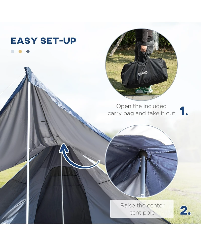 Outsunny Camping Tent with Porch, Teepee Tent Near-Inst Tent,