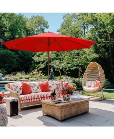 Yescom 13ft Xl Heavy Duty Solid Wood Outdoor Patio Umbrella with Base Parasol Wheels Stand for Bistro Market Table Garden Deck Yard Poolside Red
