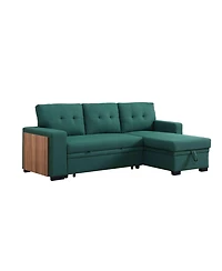 Homlux 3-Piece Linen Sectional Sofa with Pull-Out Sleeper, Storage Chaise & Cup Holder,Green